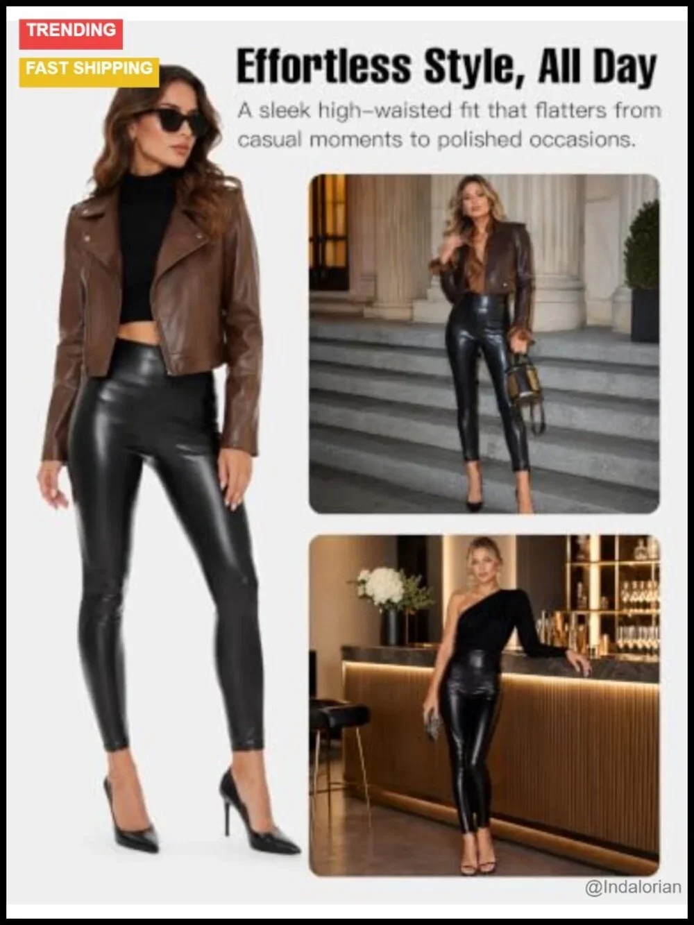 Faux Leather Leggings for Women High Waist Fleece Lined Stretchy Tummy Control